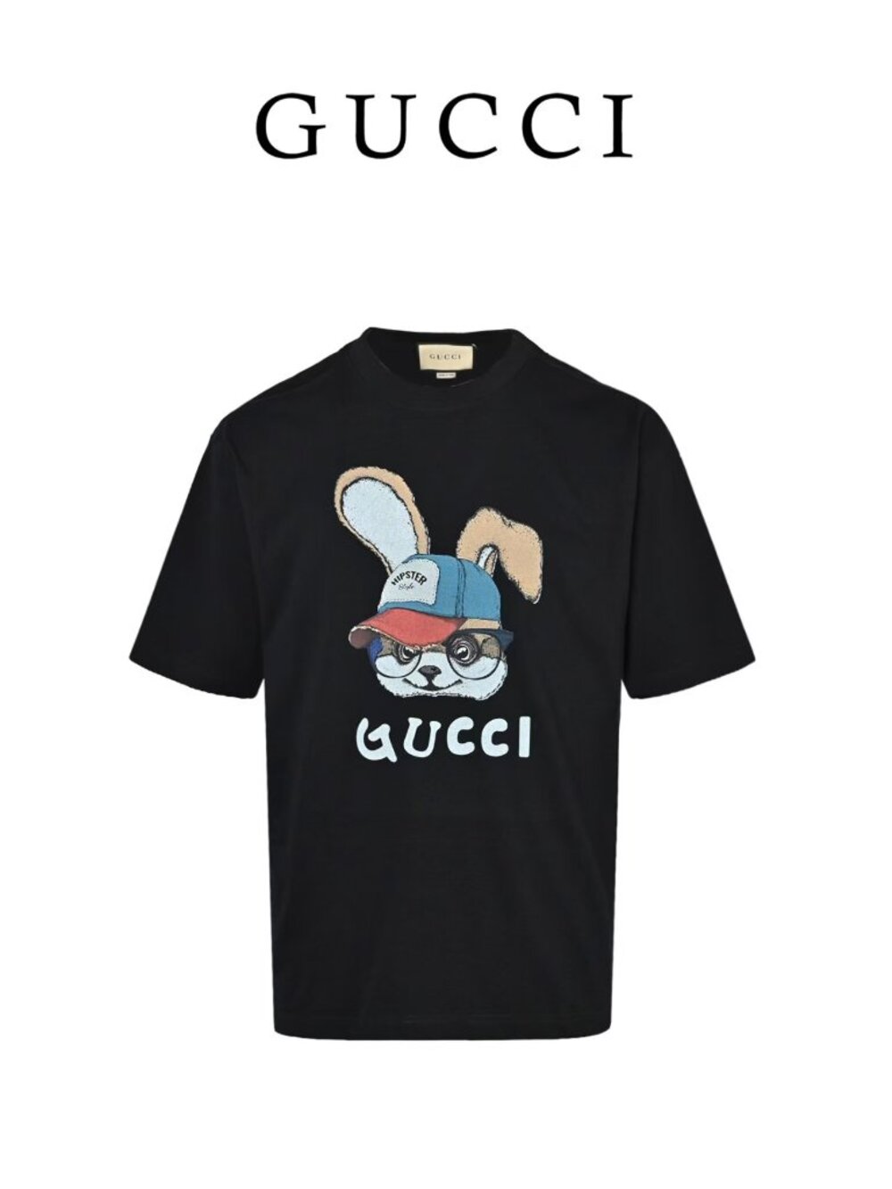 🐰Gucci Black Rabbit Graphic Print Short Sleeve Crew Neck T-Shirt
